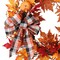 Haute Decor Lighted Wreath with Auto Timer 24 Inch Halloween Pumpkin Plaid Harvest Wreath - Natural Grapevine with 30 Warm White LED Lights - Fall Front Door Decor